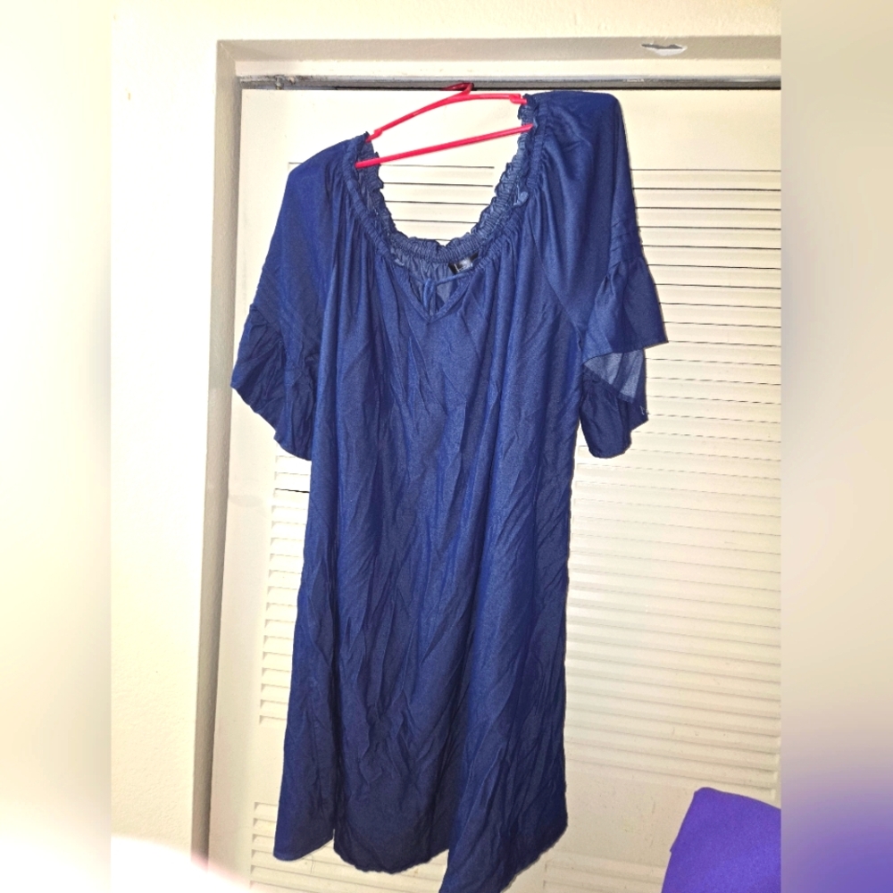 Navy Blue Short Sleeve Jean Dress